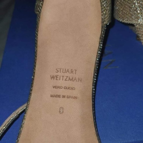 Stuart Weitzman Nudistsong Sandals 8M Platnium Noir - Picture 3 of 13